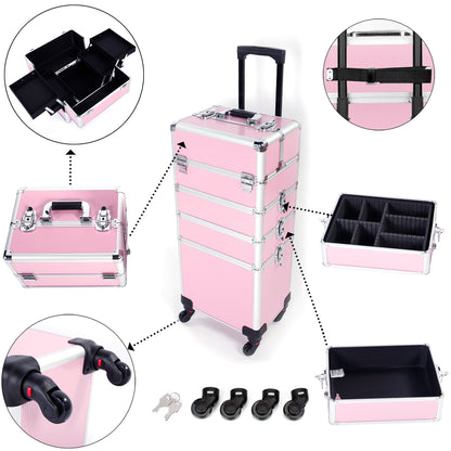 4-in-1 Aluminiumlegierung – Trolley, Beauty-Koffer, Kosmetikkoffer, Stickerei-Box